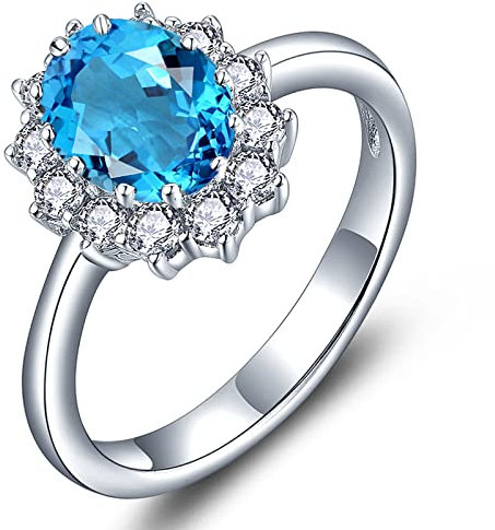 YL Damen Ring 925 Sterling Silber Oval März Geburtsstein Aquamarinblau Ring Verlobungsring(Größe 62)