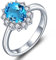 YL Damen Ring 925 Sterling Silber Oval März Geburtsstein Aquamarinblau Ring Verlobungsring(Größe 62)