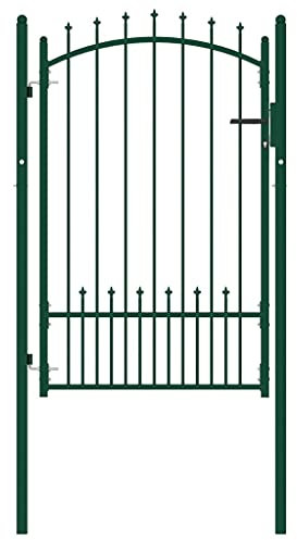 vidaXL Puerta de Valla con Picos Cancela Barrera Verja Patio Entrada Exterior Cerca Cerradura Robusta Estable Duradera Acero Verde 100x150 cm