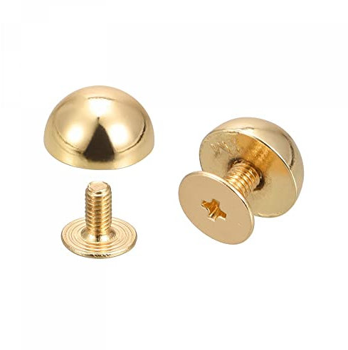sourcing map 10 x 6 mm remaches de rosca de cabeza redonda sólida de cuero espiga tono dorado 10 juegos