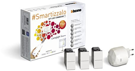BTicino Kit Luci Connesse Livinglight Smart SN3601KIT, Per Accendere/Spegnere Luci Tramite App o con Alexa, Google e Siri, con 1 Gateway Plug-in Bianco S36GWDC e 3 Deviatori Bianchi Connessi N4003C