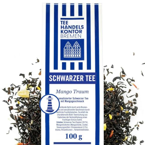Hochwertiger Schwarzer Tee lose Mango Traum 100 g Ceylon fruchtig | Charaktervolle Ceylon-Teemischung der Herbstpflückung, Zarte Ringelblumen und Färberdistelblüten, Köstliche Mangostückchen