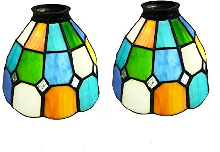 HUIMEIJU Mehrfarbiger Buntglas-Lampenschirm, 2-teiliges Set, Fächerform, Tiffany-Stil, Ersatz