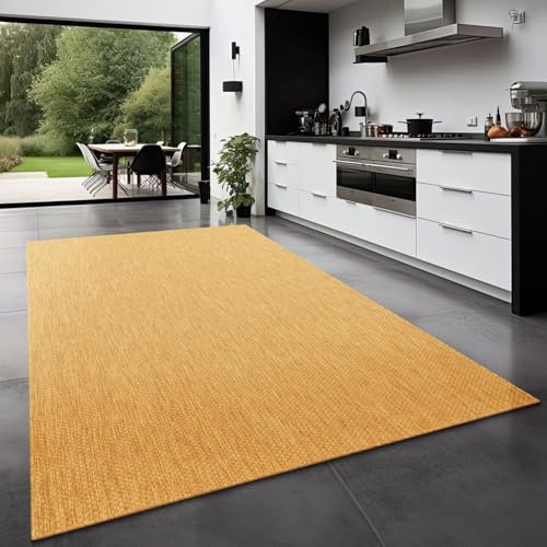 TT Home Teppich Für Outdoor Küchenteppich Balkon Terrasse Unifarbenes Design Modern, Farbe: Gelb, Größe:140x200 cm