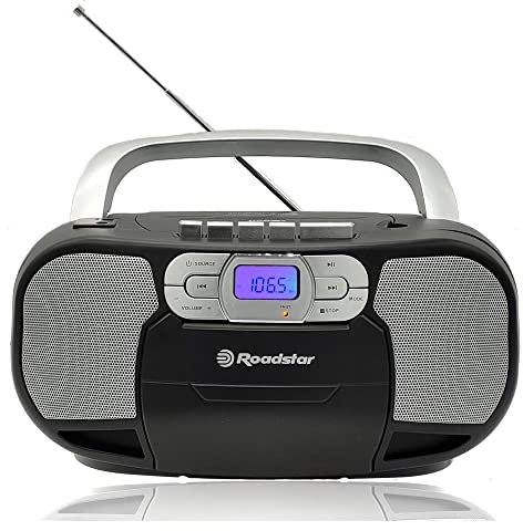 Roadstar RCR-4635UMP/BK Radio CD Portatile Cassette, Radio Digitale PLL FM, Boombox Lettore CD-MP3, USB, AUX-IN, Uscita cuffie, Nero