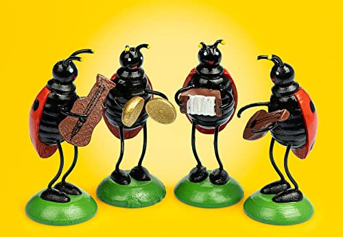 SIKORA OD23 Osterdeko Lustige Marienkäfer Band Holz Figuren 4er Set - Höhe ca. 6 cm