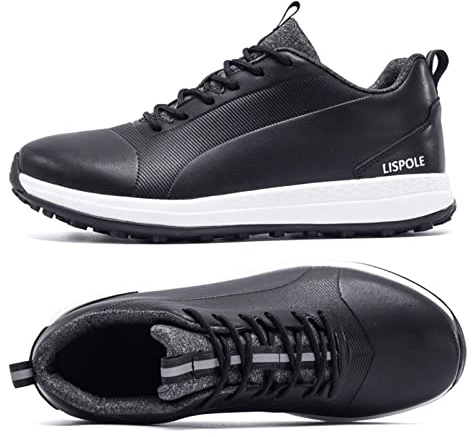 TECDOTO Golf Shoes for Mens Wide Fitting Spikeless Golf Trainers Comfortable Waterproof Sneakers Four Seasons All Weather Breathable Golf Sport Training Sneakers,Black-9UK