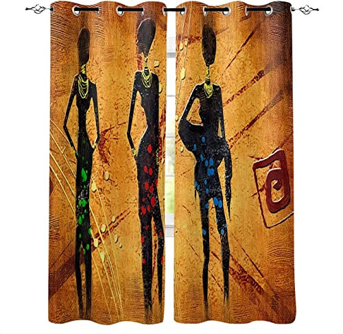 JOMAKE Afrika Vorhang Blickdicht 3D Drucken Stamm Vorhänge Wärmeisolierend Gardinen Wohnzimmer 2er Set, Verdunkelungsvorhänge mit Ösen Schlafzimmer Deko Gardine 2 x 140 x 175 cm(B X H)