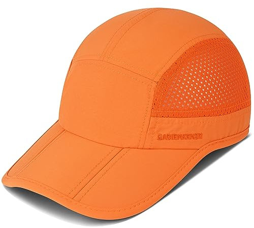 GADIEMKENSD Men Folding Running Hats Long Brim Golf Hat Dry Fit Ball Caps Unstructured Breathable Lightweight SPF 50 Cooling Cap for Outdoor Sport Hiking Workout Gym Tennis Orange
