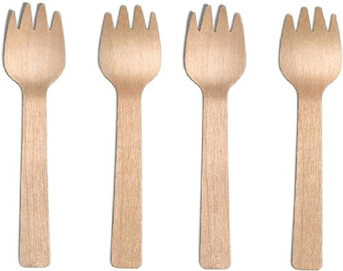 500 x MINI Wooden SPORKS - 10cm Tall Eco-Friendly, Compostable and Biodegradable Birch Wood Small SpoonForks for Party, BBQ, Picnic, Catering, Dinner, Buffet and Takeaways