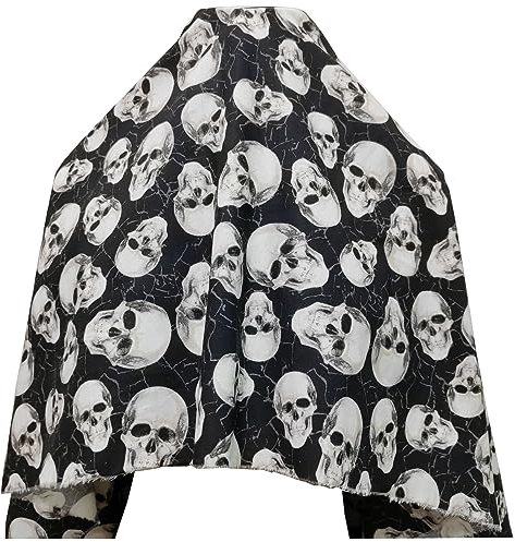 Wanghd Totenkopf-Stoff, Baumwolle, 1 Stück, 1,5 m x breit, 140,7 cm, großer Totenkopfkopf, Tod, Böse, Horror-Themen-Design, Baumwollstoff von The Yard für DIY Nähen Kleidung/Heimakzente (schwarz/grau)