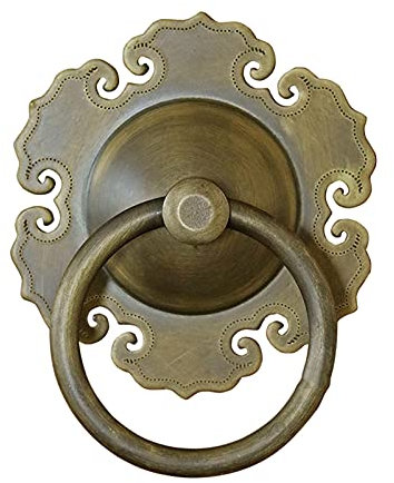 Poignée en cuivre de heurtoir vintage, poignée de porte de cour, heurtoir de porte en forme de fleur en bronze de magasin, poignée de porte d'entrée en bois antique, accessoires de décoration murale d