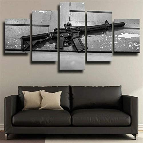 5-Teiliges Leinwandbild, Waffe Sturmgewehr Grau Poster, Gemälde Auf Leinwand, Wandkunst Für Zuhause, Wanddekoration, (Xl/Ohne Rahmen 150 X 100 Cm) Schlafzimmerbürohotelwandkunstfoto -7N4H/Q6V