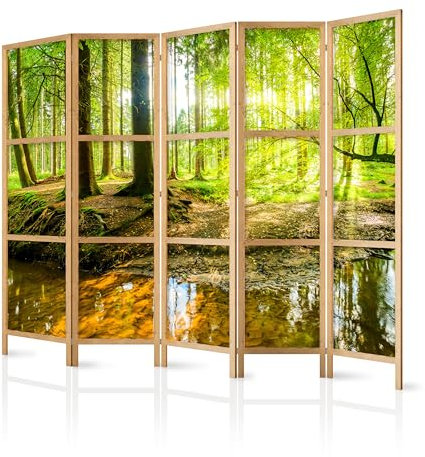 murando - Paravent Innen Raumteiler Holz Wald 225x172 cm 5-teilig Japanische Trennwand Raumtrenner Room Divider Mobiler Sichtschutz Spanische Wand Raum Abtrennung Botanik Natur c-B-0183-bh-c