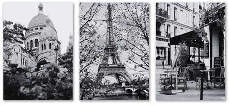 Lot de 3 affiches premium - Paris, décoration en noir et blanc, pour chambre, salon ou bureau (Paris - Café, 40x50 cm)