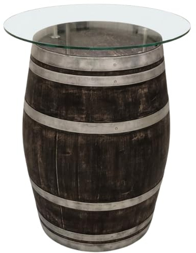 Fass-Schmiede Weinfass Stehtisch Très Chic mit Glasplatte (Glasplatte 80cm Ø, Shabby Black)