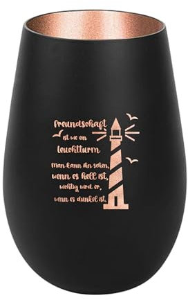 Der-Porzellan-Laden Windlicht mit Gravur Freundschaft ist wie EIN Leuchtturm, Schwarz Bronze, Teelichthalter aus Glas mit Spruch, Tischdeko modern