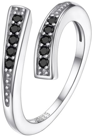 FOCALOOK Bague Pied Femme Orteil Argent Orné de Zirconium Noir, Anneau d'orteil Enterlacs Réglable, 925 Silver Toe Ring