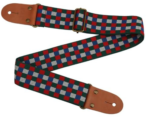 ASZP Gitarrengurt Vintage karierter Gitarrengurt, Baumwoll-Bassgurt, langlebiger Gurt mit Echtleder-Ende für akustische elektrische Folk-Gitarre, Bass