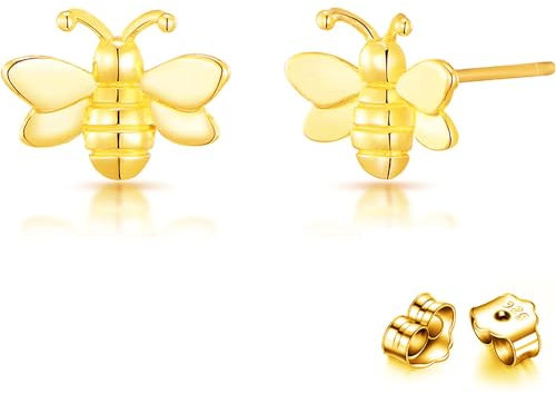IMINI Sterling Silber Biene Ohrringe für Damen Mädchen Süßer Winzling Bienen-Ohrstecker Knorpel Ohrringe Tragus Ohrstecker Hypoallergener Ohrschmuck Vergoldet