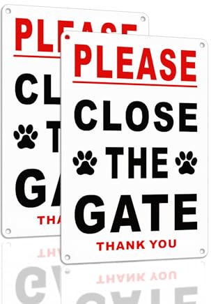 SINMAO Funny Please Close the Gate Sign Dog Vertical Metal A4 Size Aluminum Reflective White x2