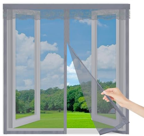 Zanzariera Finestra Magnetica, Zanzariere per Finestre 140x140cm, Zanzariera a Calamita Facile da Installare, Rete Protettiva Anti Zanzare per Finestre, Zanzariera Magnetica con Nastro Adesivo,Grigio