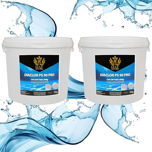 HAF® Langsamlösliche Chlortabletten 200g mit hohem Aktivchlor Gehalt | Chlortabs 200g, 10 kg | L-Tabletten für Desinfektion von Pool, Schwimmbad & Whirlpool - Qualität: Made in Europe - Menge: 2X 5kg