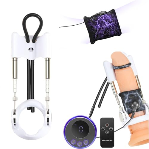 Guspiun Penisringe Elektro Schock Set SM Penispumpen-Stretchtrainer Elektrostimulation Reizstromgeräte mit Fernbedienung 8 Modi Einstellbar Extrem Bondage Sexspielzeug für Männer