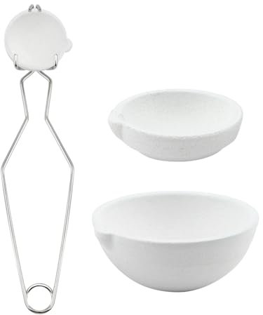 Reicyfang Lot de 4 creusets pour faire fondre le métal, 3 pièces en céramique à quartz avec poignée en cuivre doré, argenté, pour fondre, mouler, affiner l'or, l'argent
