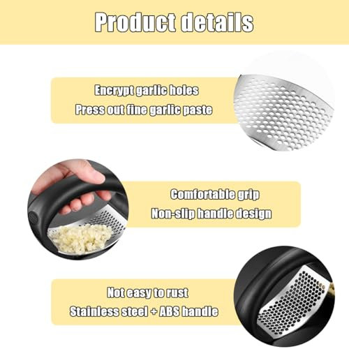 AOMAIGAD 2 Pièces Presse-Ail, Presse Ail Inox, Presse-Ail en Acier Inoxydable, Presse Ail, Presse-Ail avec Outil Éplucheur en silicone, pour Hacher, Ecraser Ail