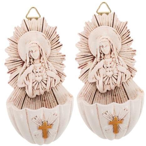 QUMIIRITY 2pcs Catholic Holy Water Font Resin Wall Decor for Home Elegant Hanging Basin for Living Room for First Communion and Family Blessings