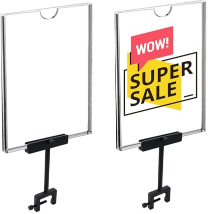 XiyaxiVici 2 Pièces Pince pour porte-affiche en alliage d'aluminium avec Cadre en acrylique de 30,5x21,8 cm Support d'affichage de prix pour les magasins de vêtements