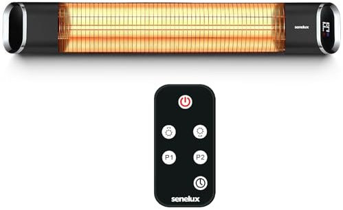 Senelux Electric Infrared Patio Heater Wall Mounted 2000W | IP65 Water-Resistant Heater for Indoor & Outdoor Use | Remote Control | Adjustable Timer & 9 Heat Levels | LED Display | Energy Efficient