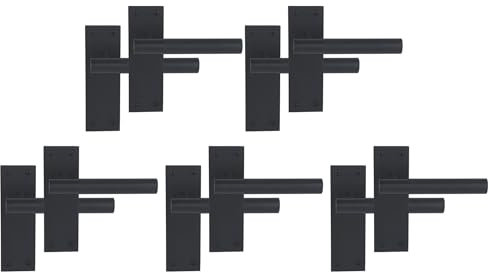 HANDLEZONE® 5 Pairs of Levada Grip Black Matt Designer Lever Latch Door Handle Set on Long Flat Backplate, for Internal Doors