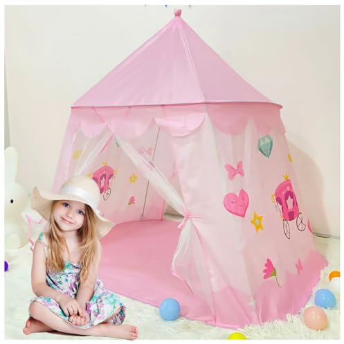 Floving Kinderzelt für drinnen mädchen Spielzelt Haus Junge Haus für Kinder Tipi Zelt für Kinder Pop up Zelt (Rosa)