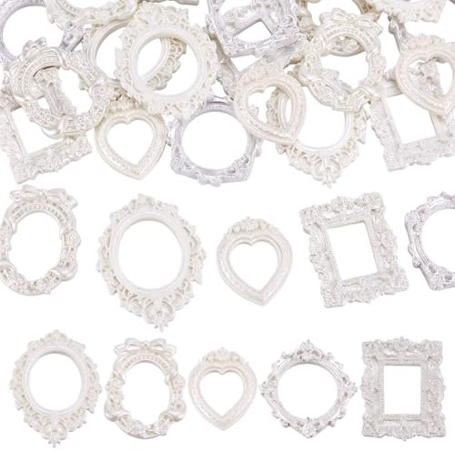 FINGERINSPIRE 30 mini marcos de fotos de resina vintage, 5 estilos retro europeos en relieve, micromarcos de fotos blancos mini antiguos para bricolaje, exhibición de joyas, decoración del hogar, sin