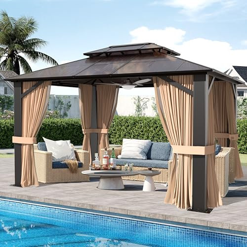 SOLUMIA 3 x 30 cm Hardtop-Pavillon, Doppeldach, Terrassen-Pergola mit Polycarbonat-Platten, Aluminiumrahmen, Outdoor-Baldachin mit Netz für Hinterhof, Garten und Deck – langlebig und UV-beständig