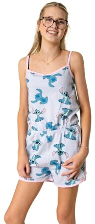 Disney Lilo & Stitch Girls Sleeveless Playsuit Options| Stitch Character Print Summer Casual Outfit | Elasticated Waistband with Pockets | Cartoon Apparel for Children