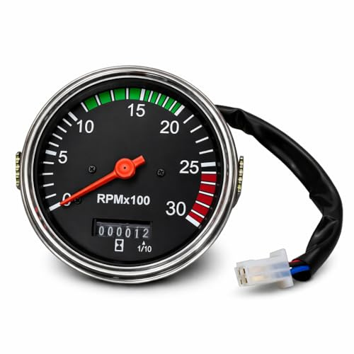 Velocímetro eléctrico universal con 3 terminales para tractores de 12 V-24 V CC - 0-30 RPM x 100, analógico agrícola, calibre de vehículos resistentes, 0-3000 RPM, cara negra con bisel cromado