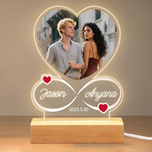Personalised Photo Frame, Love Gifts for Couples, Anniversary or Birthday Present for Women, Men, Customised Picture Frame with Night Light, Boyfriend or Girlfriend