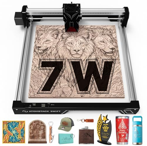 ATOMSTACK Swift 7W Laser Engraver, Swift 7W Laser Cutter, 0.06mm High Accuracy Laser Engraving Machine for Wood and Metal, Dark Acrylic, Glass, Leather Black