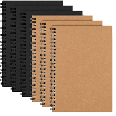 RRYPBOVG Spiralblock A5 B6 Retro Spirale Spule Skizzenbuch Papier Notebook Skizze Malerei Tagebuch Journal Student Note Pad Buch Memo Skizze Pad(BlackCover WhitePage,A5)