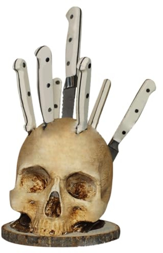 Totenkopf-Messerblock – 5,91 X 5,9 X 6,6 Zoll Skelett-Küchenmesserhalter, Tragbarer Dekorativer Ständer Mit Mehreren Schlitzen | Messer, Gabeln, Löffel, Organizer Für Die Aufbewahrung Auf Der Arbeitsp