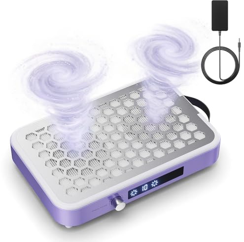 Yigowyigo 9000RPM Dual Turbine Nail Dust Collector: Powerful Professional Nail Dust Extractor - Nail Extractor Fan Dust Collector Adjustable Suction with LED Display for Salon, Home Use, Purple