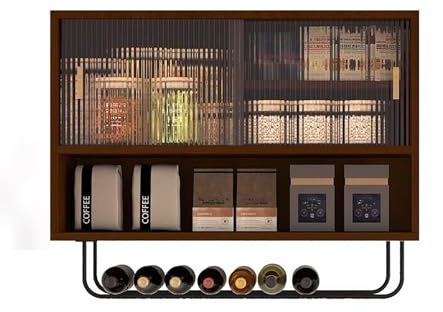 Vitrine murale en bois massif avec portes en verre, armoire murale de cuisine en verre avec barre de suspension,pour la chambre, le salon, la salle de bain et la cuisine.(Walnutr,100cm/39.4in)