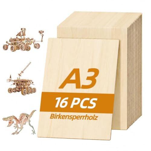 16 Stück Sperrholzplatte A3 420x300mm – 3mm Holzplatten zum Basteln | Hochwertiges 3mm Sperrholz – ideal für Modellbau, Lasergravur, Brandmalerei & DIY-Projekte.