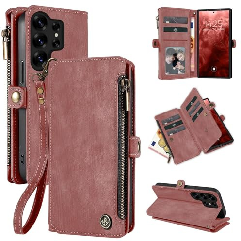 LBH Handy Hülle für Samsung Galaxy S26 Ultra Klapphülle RFID Schutz Wallet Geldbeutel Geldbörse Cover Case Flipcase Kartenfächer Geldfach Münzfach Rosa