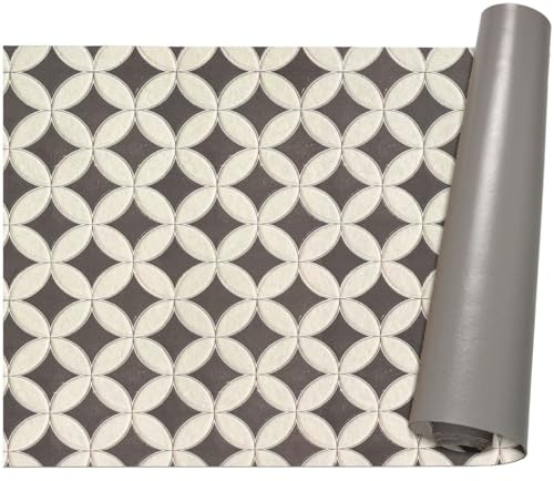 ANRO Küchenläufer Teppich Läufer Flur Küchenteppich rutschfest Küchenmatte PVC abwaschbar Flurläufer pflegeleicht Runde Fliesen Grau 300 x 67 cm