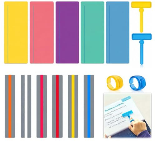 JYYWTSI 15 Pièces regle de lecture et bande de lecture guidee - aide a la lecture enfants avec traceur de doigt lecture, regle de lecture pour dyslexie pour école et maison