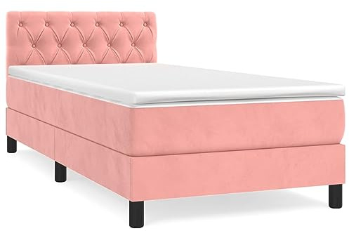pokgdf Boxspringbett mit Matratze in Rosa 80x200 cm und Samtbezug, höhenverstellbares Kopfteil für individuellen Komfort, inklusive Taschenfederkernmatratze für optimale
